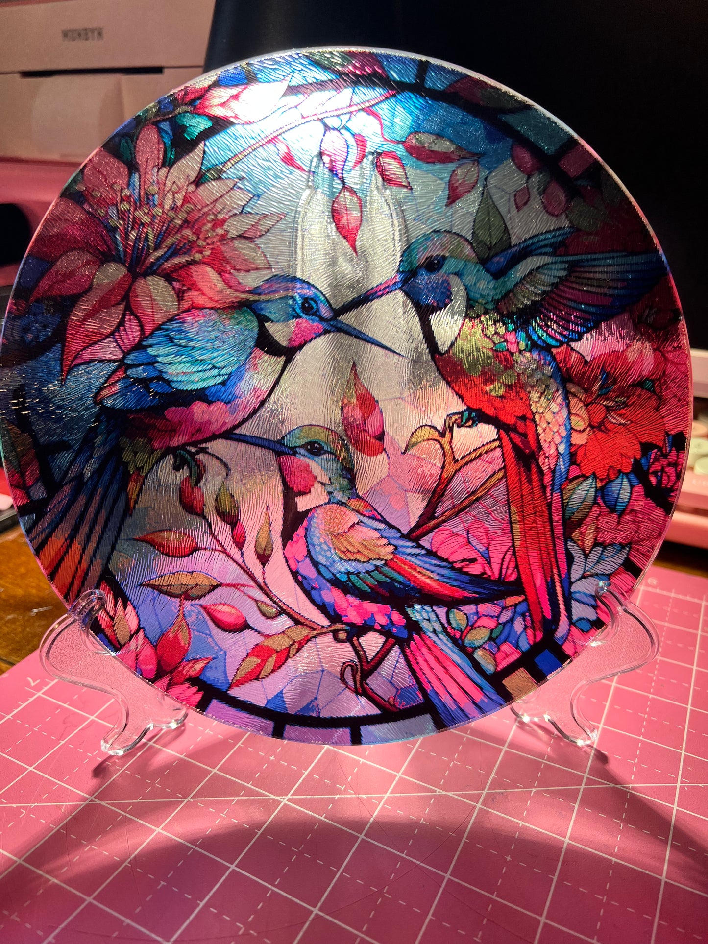 Hummingbird Stained Glass Round
