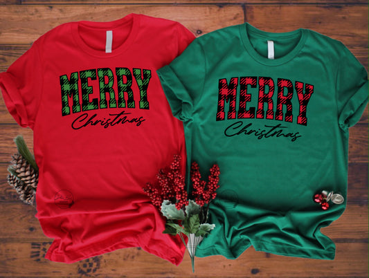 Merry Christmas Plaid print tee