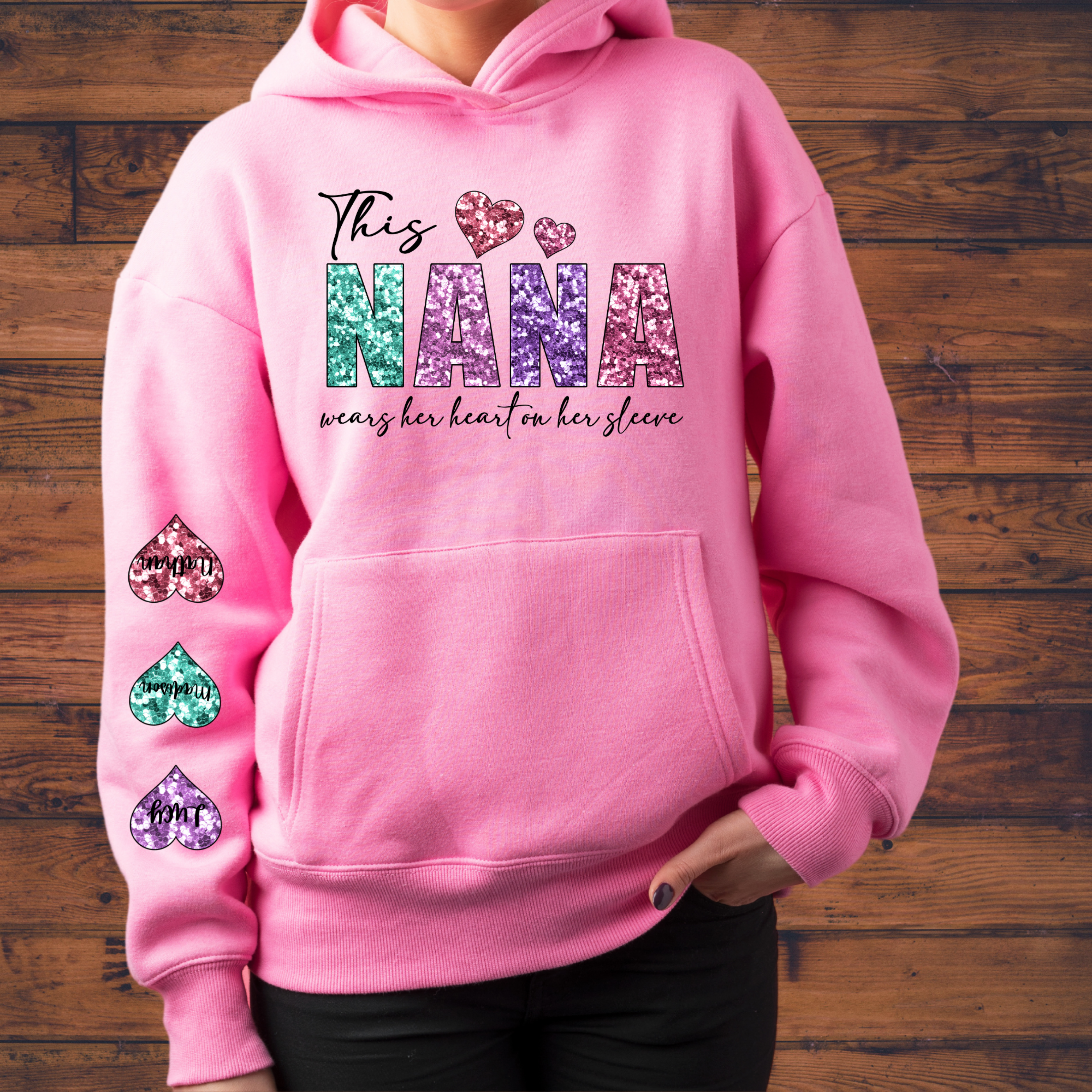 This Nana Wears her heart on her sleeve | Personalized Hoodie