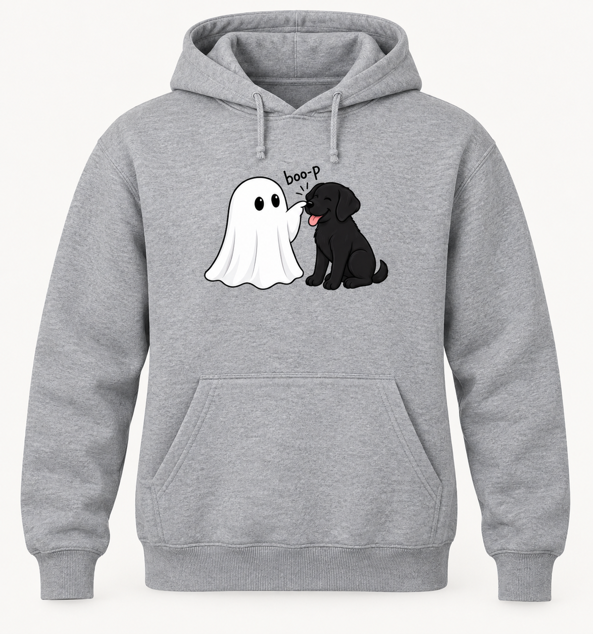 Gray Boo-P ghost and black dog hoodie