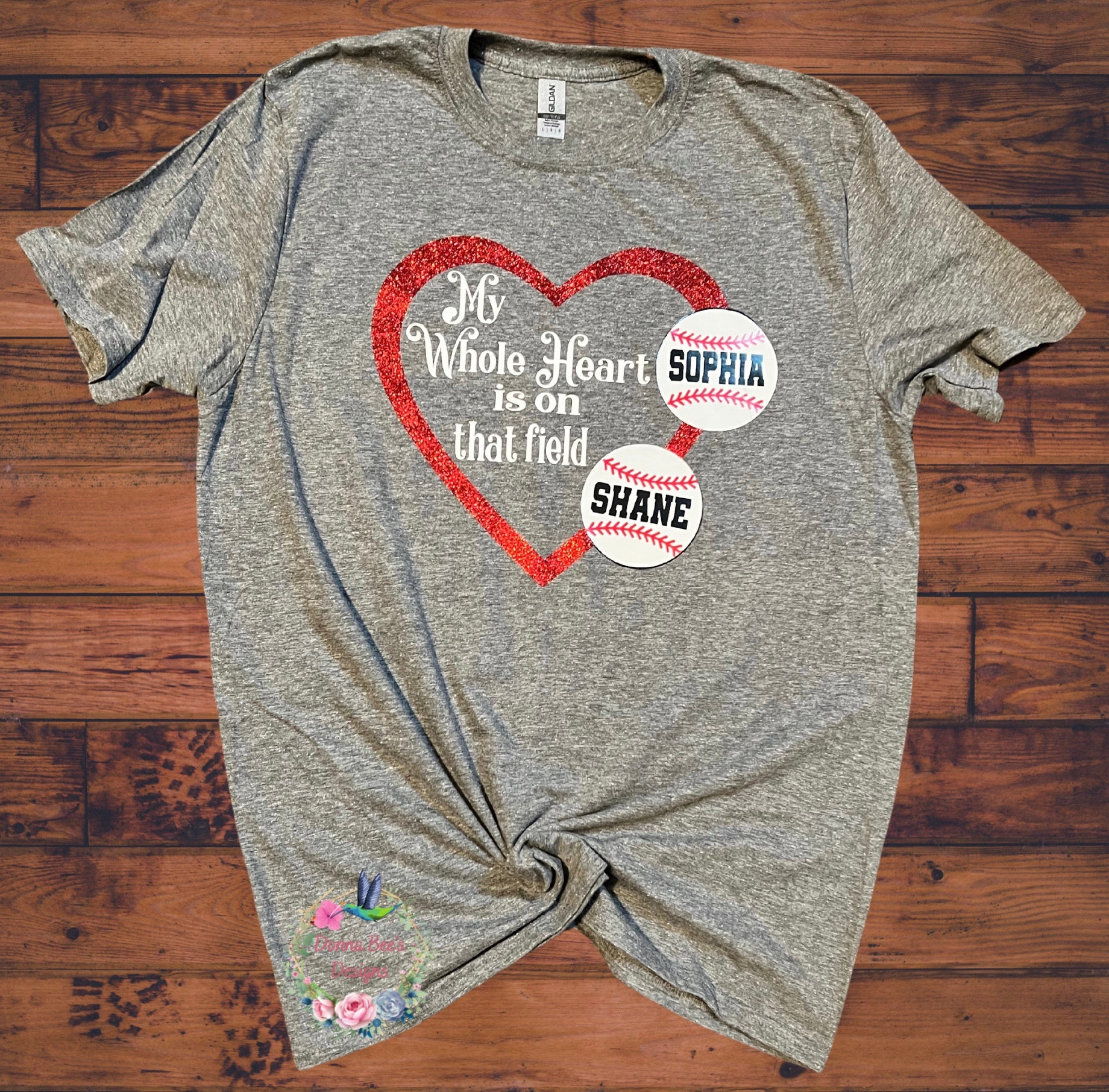 Personalized Baseball T-Shirt | My whole heart is on that field